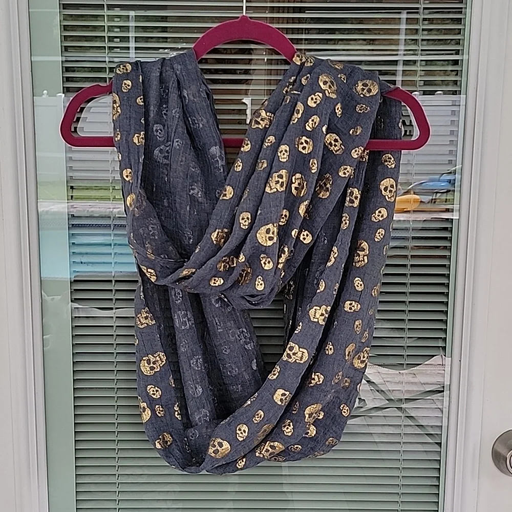 Evelyn K New York Gold Foil Skull Infinity Scarf